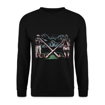 Alphorn Alpen - Unisex Pullover - Schwarz - Vorne - Alina (178cm) & Michal (187cm)