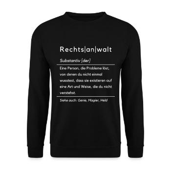 Lustige Rechtsanwalt Definition Rechtsberatung - Unisex Pullover - Schwarz - Vorne - Alina (178cm) & Michal (187cm)