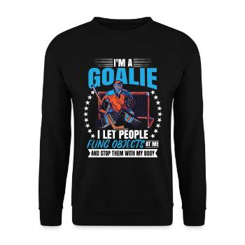 Lustiger Eishockeytorwart - Unisex Pullover - Schwarz - Vorne - Alina (178cm) & Michal (187cm)
