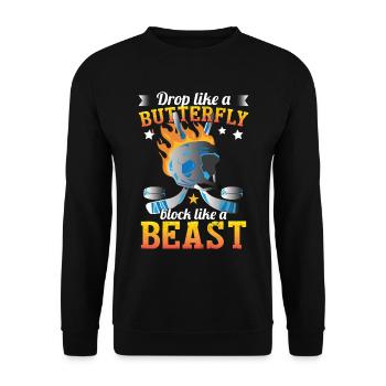 Lustiger Trainer Eishockeyspieler - Unisex Pullover - Schwarz - Vorne - Alina (178cm) & Michal (187cm)