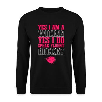 Hockey Frauen Lustiges Eishockey - Unisex Pullover - Schwarz - Vorne - Alina (178cm) & Michal (187cm)