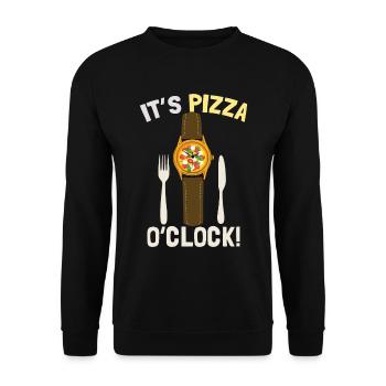 Es ist Pizza O'Clock - Unisex Pullover - Schwarz - Vorne - Alina (178cm) & Michal (187cm)