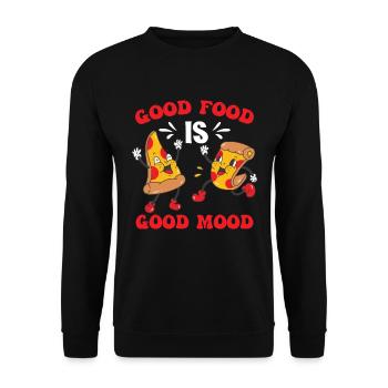 Gutes Essen ist gute Laune Pizza Fast Food - Unisex Pullover - Schwarz - Vorne - Alina (178cm) & Michal (187cm)