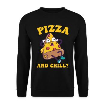 Lustiger Pizzaliebhaber Humor - Unisex Pullover - Schwarz - Vorne - Alina (178cm) & Michal (187cm)