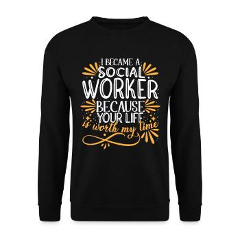 Ich wurde Sozialarbeiter - Unisex Pullover - Schwarz - Vorne - Alina (178cm) & Michal (187cm)