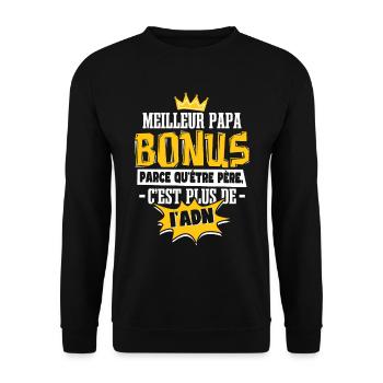 Papa Bonus | Beau Papa | Beau Père - Sweat-shirt Unisexe - noir - Devant - Alina (178cm) & Michal (187cm)