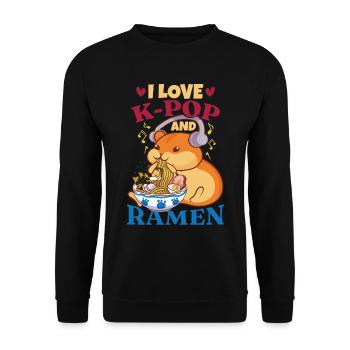 Ich liebe K-Pop und Ramen - Unisex Pullover - Schwarz - Vorne - Alina (178cm) & Michal (187cm)
