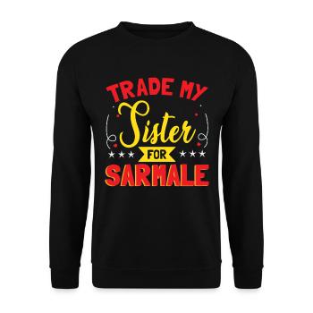 Tausche meine Schwester gegen Sarmale - Unisex Pullover - Schwarz - Vorne - Alina (178cm) & Michal (187cm)