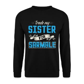 Tausche meine Schwester gegen Sarmale - Unisex Pullover - Schwarz - Vorne - Alina (178cm) & Michal (187cm)