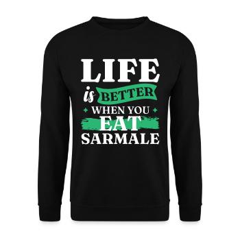 Iss Sarmale | Rumänisches Essen - Unisex Pullover - Schwarz - Vorne - Alina (178cm) & Michal (187cm)