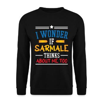 Ich frage mich, ob Sarmale an mich denkt - Unisex Pullover - Schwarz - Vorne - Alina (178cm) & Michal (187cm)