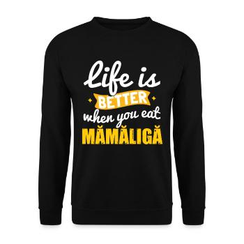 Mangez de la nourriture roumaine Mamaliga - Sweat-shirt Unisexe - noir - Devant - Alina (178cm) & Michal (187cm)