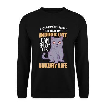 Lustiger Indoor-Katzenhumor - Unisex Pullover - Schwarz - Vorne - Alina (178cm) & Michal (187cm)