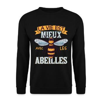 La Vie Est Mieux Avec Les Abeilles - Sweat-shirt Unisexe - noir - Devant - Alina (178cm) & Michal (187cm)