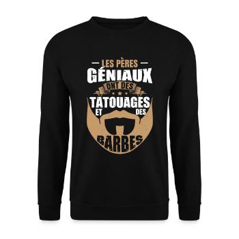 Les Pères Géniaux Ont Des Tatouages Et Barbes - Sweat-shirt Unisexe - noir - Devant - Alina (178cm) & Michal (187cm)