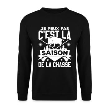 C'est La Saison De La Chasse | Sanglier | Chasseur - Sweat-shirt Unisexe - noir - Devant - Alina (178cm) & Michal (187cm)