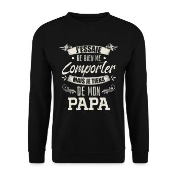Je Tiens De Mon Papa - Sweat-shirt Unisexe - noir - Devant - Alina (178cm) & Michal (187cm)