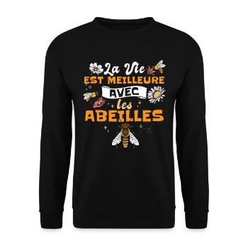 La Vie Est Meilleure Avec Les Abeilles - Sweat-shirt Unisexe - noir - Devant - Alina (178cm) & Michal (187cm)