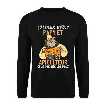 Papy Et Apiculteur - Sweat-shirt Unisexe - noir - Devant - Alina (178cm) & Michal (187cm)