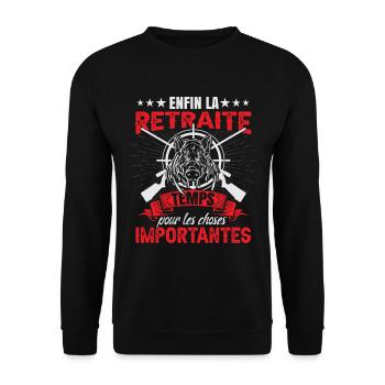 Enfin La Retraite Chasseur Chasse Sanglier - Sweat-shirt Unisexe - noir - Devant - Alina (178cm) & Michal (187cm)