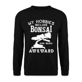 Zu meinen Hobbys gehören Bonsai - Unisex Pullover - Schwarz - Vorne - Alina (178cm) & Michal (187cm)