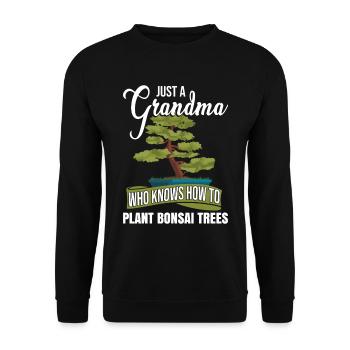 Nur eine Oma, die weiß, wie man Bonsai-Bäume pflanzt - Unisex Pullover - Schwarz - Vorne - Alina (178cm) & Michal (187cm)