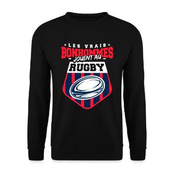 Homme Rugby Rugbyman Humour - Sweat-shirt Unisexe - noir - Devant - Alina (178cm) & Michal (187cm)