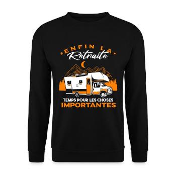 Enfin La Retraite Camping-Car Camper Camping - Sweat-shirt Unisexe - noir - Devant - Alina (178cm) & Michal (187cm)