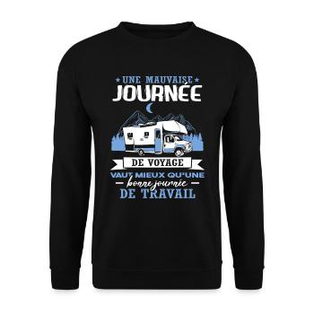Drôle Camper Campeur Camping-Car Proverbe Camping - Sweat-shirt Unisexe - noir - Devant - Alina (178cm) & Michal (187cm)