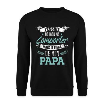Je Tiens De Mon Papa - Sweat-shirt Unisexe - noir - Devant - Alina (178cm) & Michal (187cm)