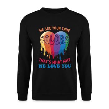 LGBT Zitat Eltern - Unisex Pullover - Schwarz - Vorne - Alina (178cm) & Michal (187cm)
