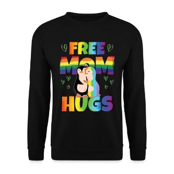 Kostenlose Mama-Umarmungen | Pride Month | LGBT - Unisex Pullover - Schwarz - Vorne - Alina (178cm) & Michal (187cm)