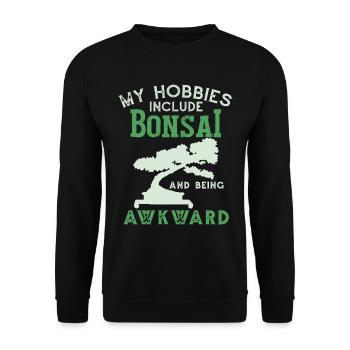 My Hobbis Include Bonsai - Unisex Sweatshirt - black - Front - Alina (178cm) & Michal (187cm)