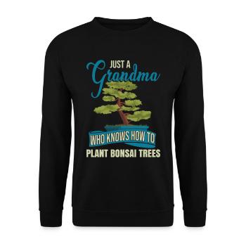 Eine Oma, die weiß, wie man Bonsai-Bäume pflanzt - Unisex Pullover - Schwarz - Vorne - Alina (178cm) & Michal (187cm)