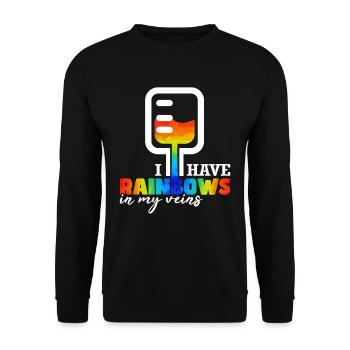 Ich habe Regenbogen in meinen Adern - Unisex Pullover - Schwarz - Vorne - Alina (178cm) & Michal (187cm)