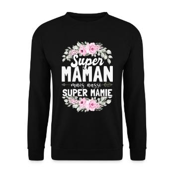 Maman Mais Aussi Super Mamie - Sweat-shirt Unisexe - noir - Devant - Alina (178cm) & Michal (187cm)