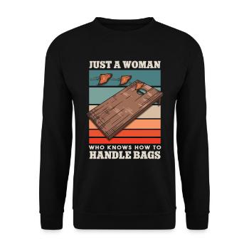 Frauen Sitzsäcke Cornhole - Unisex Pullover - Schwarz - Vorne - Alina (178cm) & Michal (187cm)