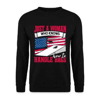 Lustige Sitzsäcke Frauen Cornhole - Unisex Pullover - Schwarz - Vorne - Alina (178cm) & Michal (187cm)