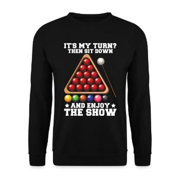 Snooker Player Cue Stick Billiard Chalk - Unisex Sweatshirt - black - Front - Alina (178cm) & Michal (187cm)