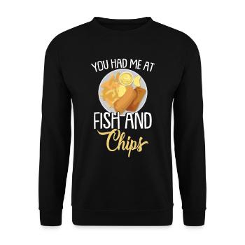 Tu m’as eu au Fish & Chips - Sweat-shirt Unisexe - noir - Devant - Alina (178cm) & Michal (187cm)