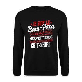 Drôle Fête Des Pères Beau-Papa - Sweat-shirt Unisexe - noir - Devant - Alina (178cm) & Michal (187cm)