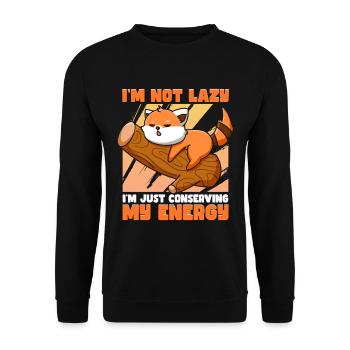 Ich bin nicht faul, ich spare nur meine Energie - Unisex Pullover - Schwarz - Vorne - Alina (178cm) & Michal (187cm)