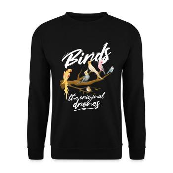 Vogel Lustiger Vogelbeobachter Vogelbeobachtung - Unisex Pullover - Schwarz - Vorne - Alina (178cm) & Michal (187cm)