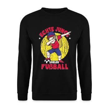 Echte Jungs Spielen Fußball - Unisex Pullover - Schwarz - Vorne - Alina (178cm) & Michal (187cm)