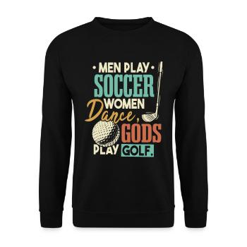 Götter spielen Golf Lustiges Zitat Golfen - Unisex Pullover - Schwarz - Vorne - Alina (178cm) & Michal (187cm)