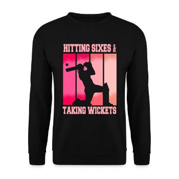 Women Funny Cricket Player - Unisex Sweatshirt - black - Front - Alina (178cm) & Michal (187cm)