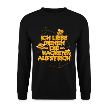 Ich liebe Bienen die kacken Aufstrich - Unisex Pullover - Schwarz - Vorne - Alina (178cm) & Michal (187cm)