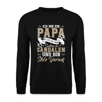 Ich bin der Papa mit Socken in Sandalen - Unisex Pullover - Schwarz - Vorne - Alina (178cm) & Michal (187cm)