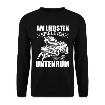 Am Liebsten Spiele Ich Untenrum | KFZ Mechaniker - Unisex Pullover - Schwarz - Vorne - Alina (178cm) & Michal (187cm)