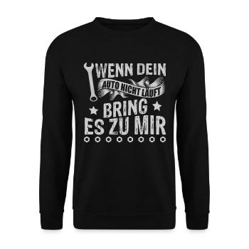 Wernn dein Auto nicht läuft bring es zu mir - Unisex Pullover - Schwarz - Vorne - Alina (178cm) & Michal (187cm)